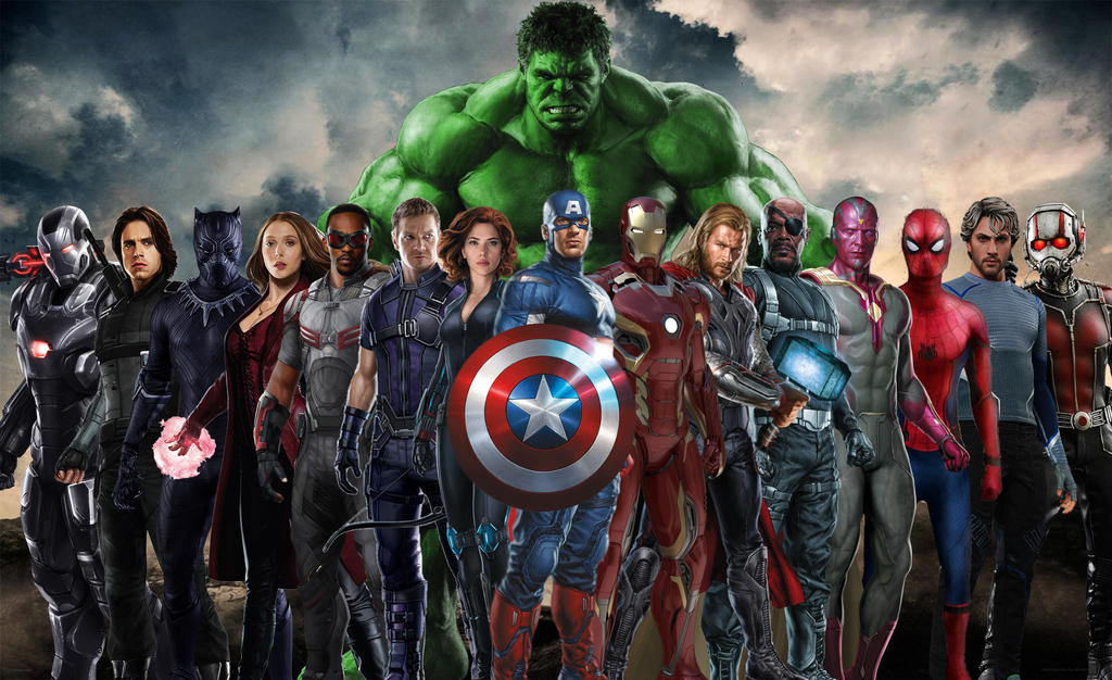 ترکیب تصویری از چند ابرقهرمان MCU و لوگوی آن — معرفی جهان سینمایی مارول